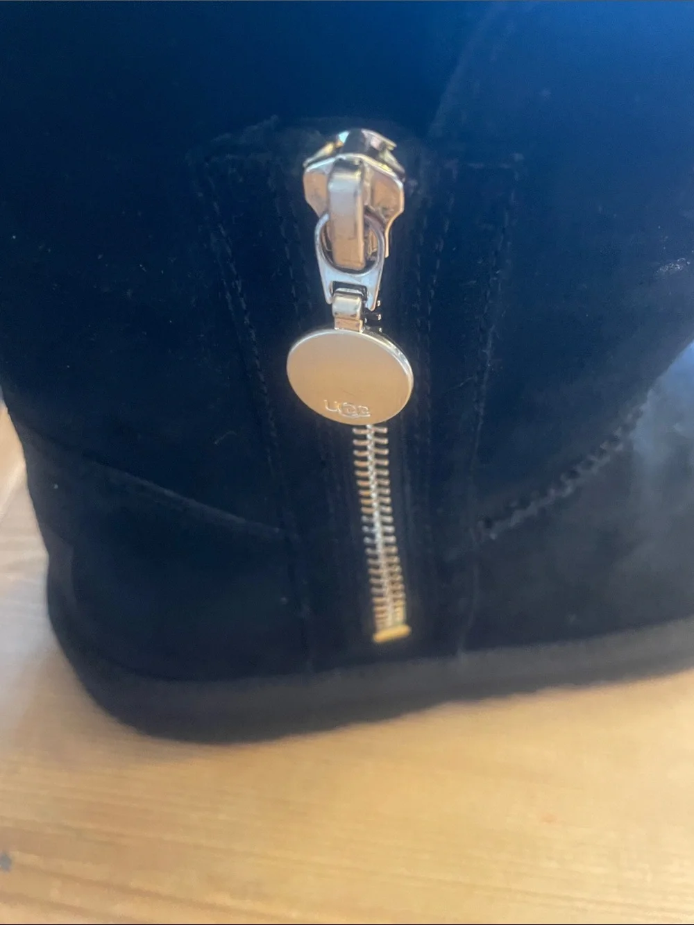 UGG Black Short Suede Shearling-Trim Boot